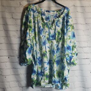 Kim Rogers Blue and Green Floral Top